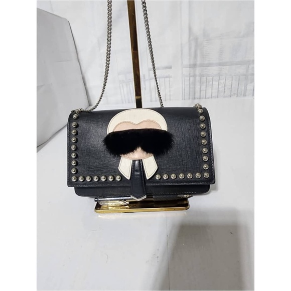 Authentic FENDI Vitello Elite Mink Fur Studded Karlito Tube Wallet on Chain Blac - Picture 12 of 14